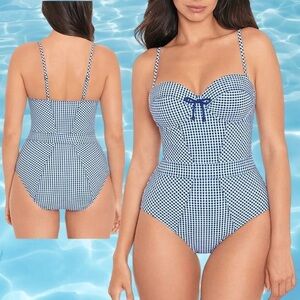Skinny Dippers Underwire Tummy Control One-Piece Gingham Swim Large